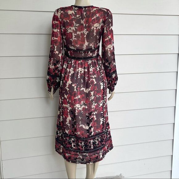 Topshop Embroidered Midi Dress Size 6 Boho Bishop Sleeves Wedding Novelty Fall - Picture 2 of 9
